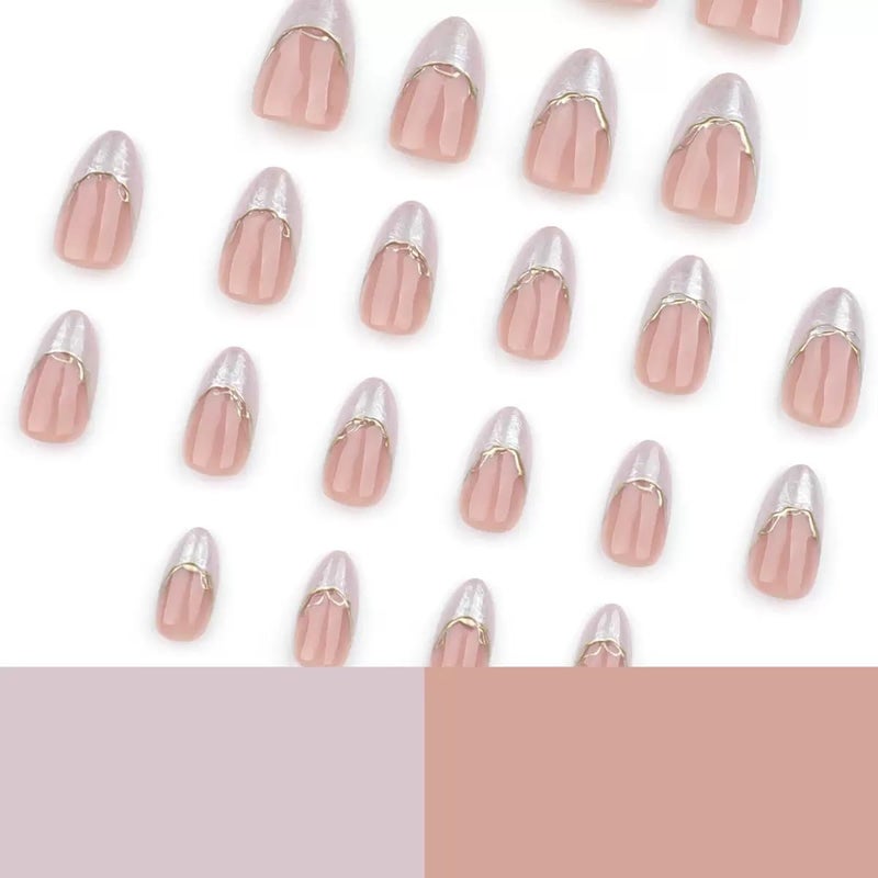 CTTHNBD Press on Nails Short Almond Fake Nails White Ombre False Nails with 3D Gold Line Design Glue on Nails Glossy Full Cover Stick on Nails Elegant Acrylic Nails for Women Manicure 24Pcs - Image 3